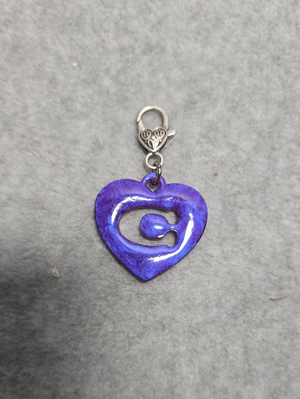 Hand Crafted Purple and Blue Heart Initial C Key/Card Holder Charm